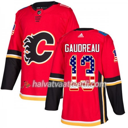 Miesten NHL Calgary Flames Pelipaita Johnny Gaudreau 13 Adidas 2017-2018 Punainen USA Flag Fashion Authentic